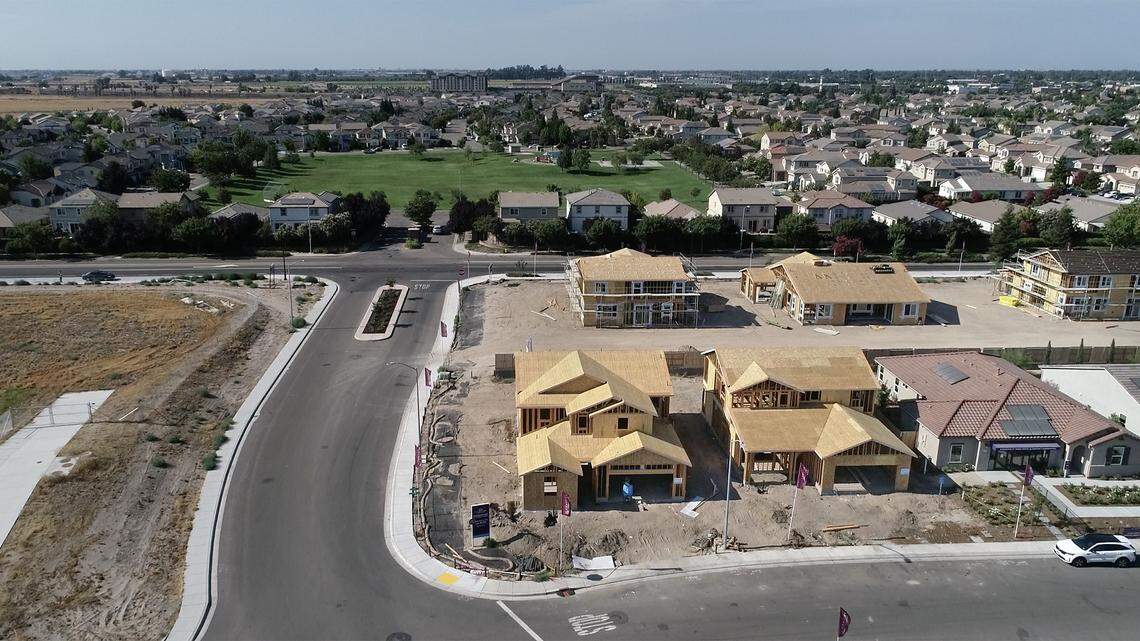 New home construction by Century Communities in southwest Manteca, Calif., on Monday, July 19, 2021.
