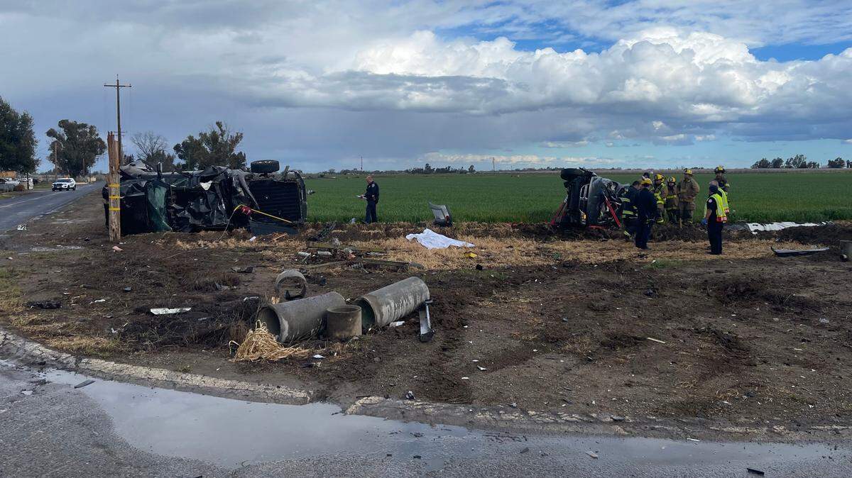 Three people were killed in a crash at Orange and Elm avenues east of Patterson on Monday afternoon, according to the California Highway Patrol.