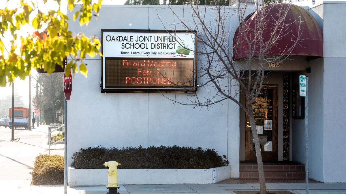 Oakdale Joint Unified School District office in Oakdale, Calif., on Monday, Feb. 7, 2022.
