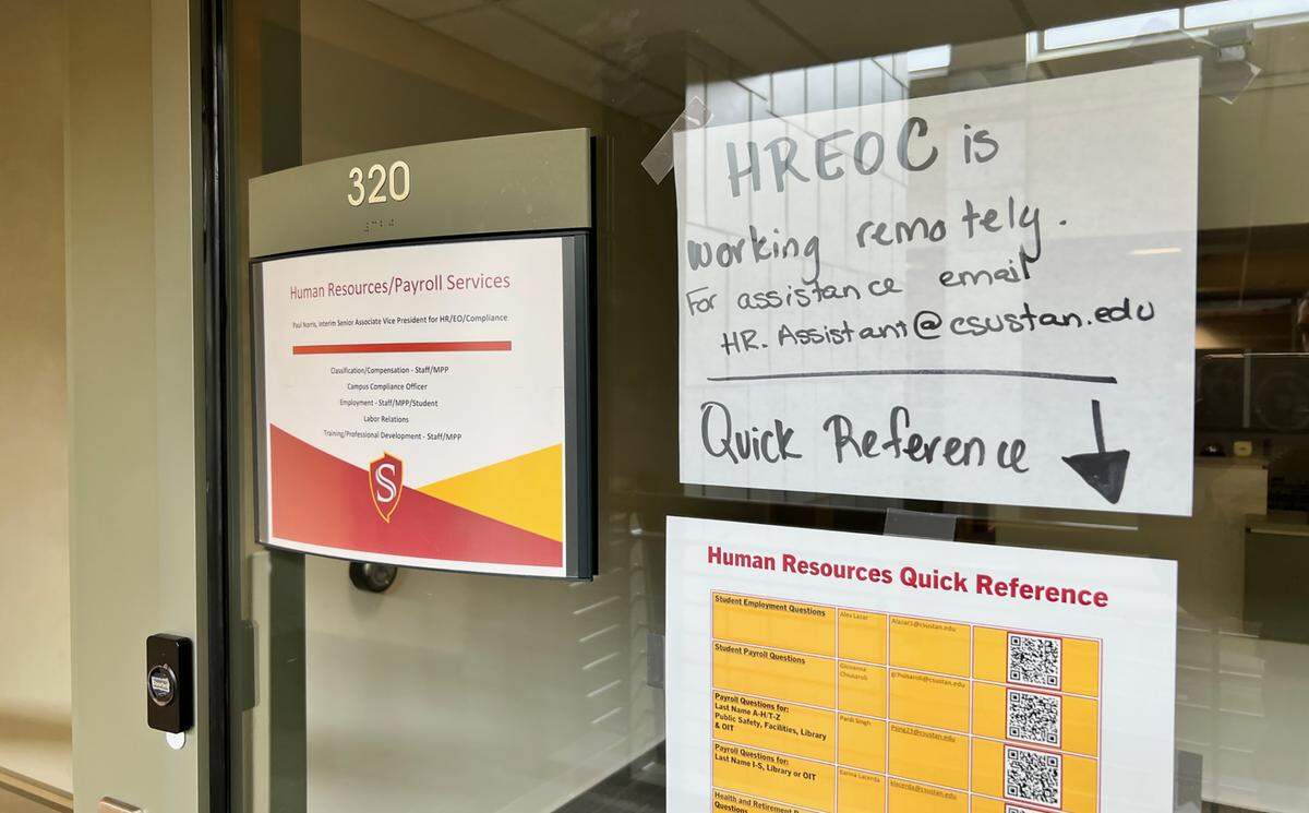 This is one of the Stanislaus State offices that was closed Tuesday, Feb. 21, 2023, and its employees were working remotely as the campus works on an IT problem.