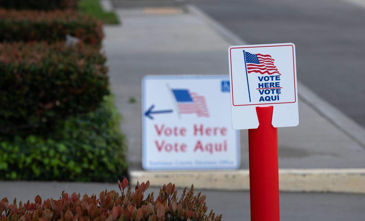 Outside the voting center at the Salida Library in Salida, Calif., Tuesday, March 5, 2024.