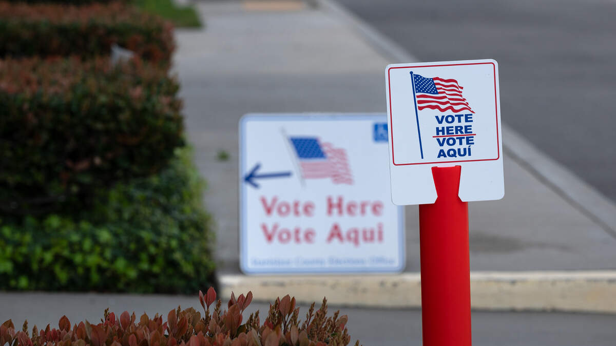 Outside the voting center at the Salida Library in Salida, Calif., Tuesday, March 5, 2024.