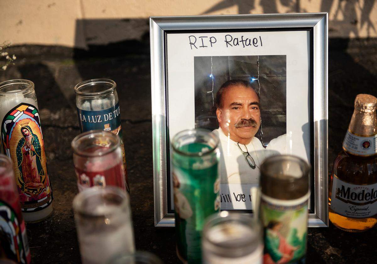 A small memorial is set up to remember food truck owner Rafael Avila-Rodriguez in the Airport Market parking lot in Modesto, Calif., on Friday, Feb. 19, 2021. Avila-Rodriguez was shot and killed while working on his truck on Tuesday night.