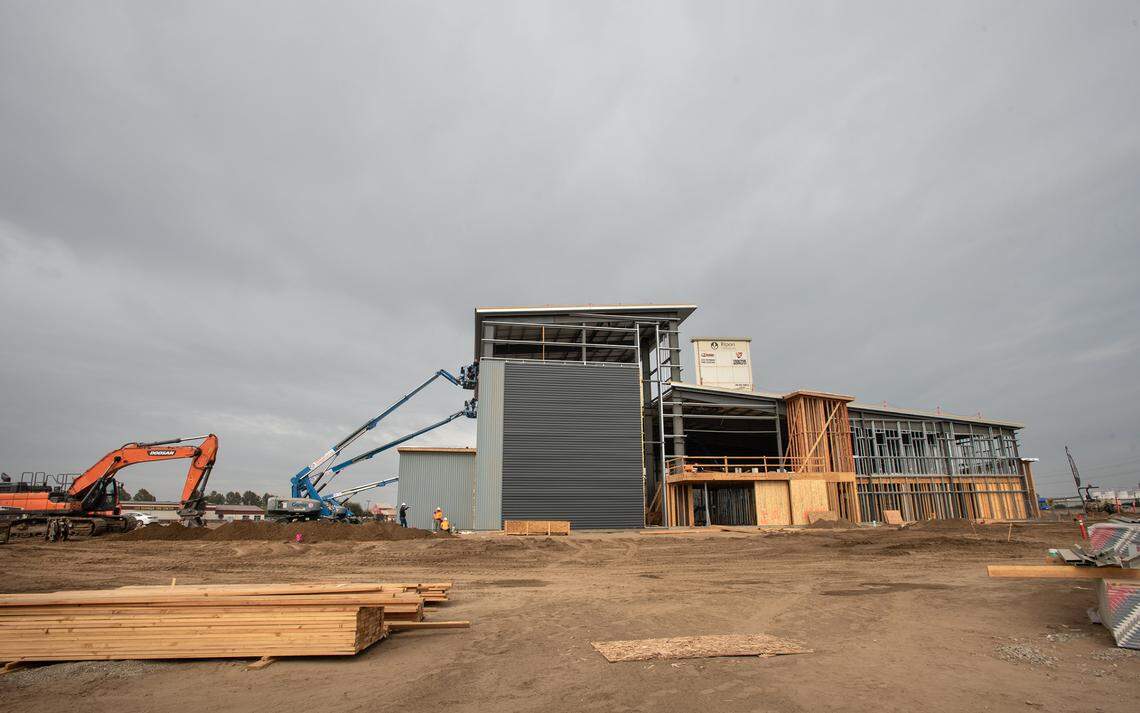 Indoor mountain climbing gym Alpine Climbing Adventure Fitness is under construction in Ripon, Calif., on Friday, Nov. 13, 2020.