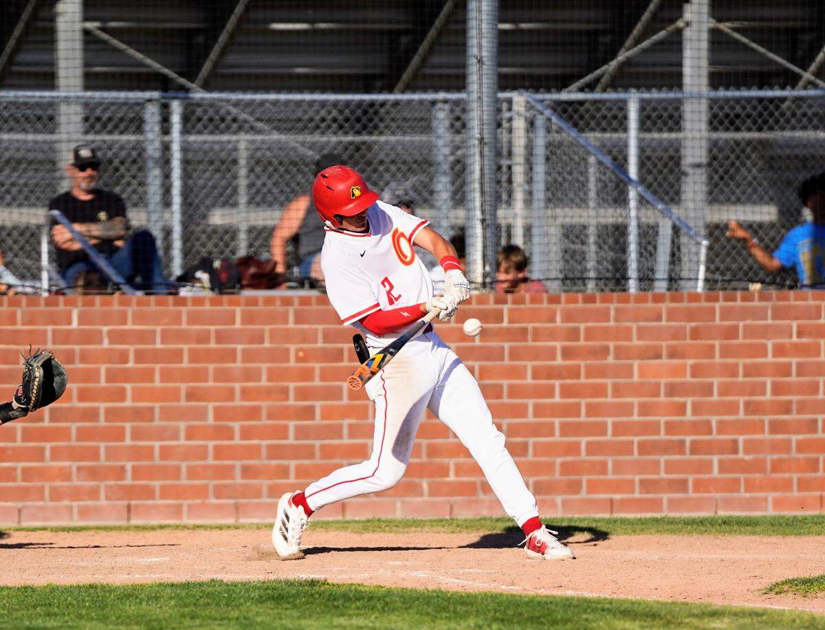 Oakdale’s Niki Jones makes contact with a pitch during the Sac-Joaquin Section Division IV baseball quarterfinals against East Union at Oakdale High School on Friday, May 9, 2025.