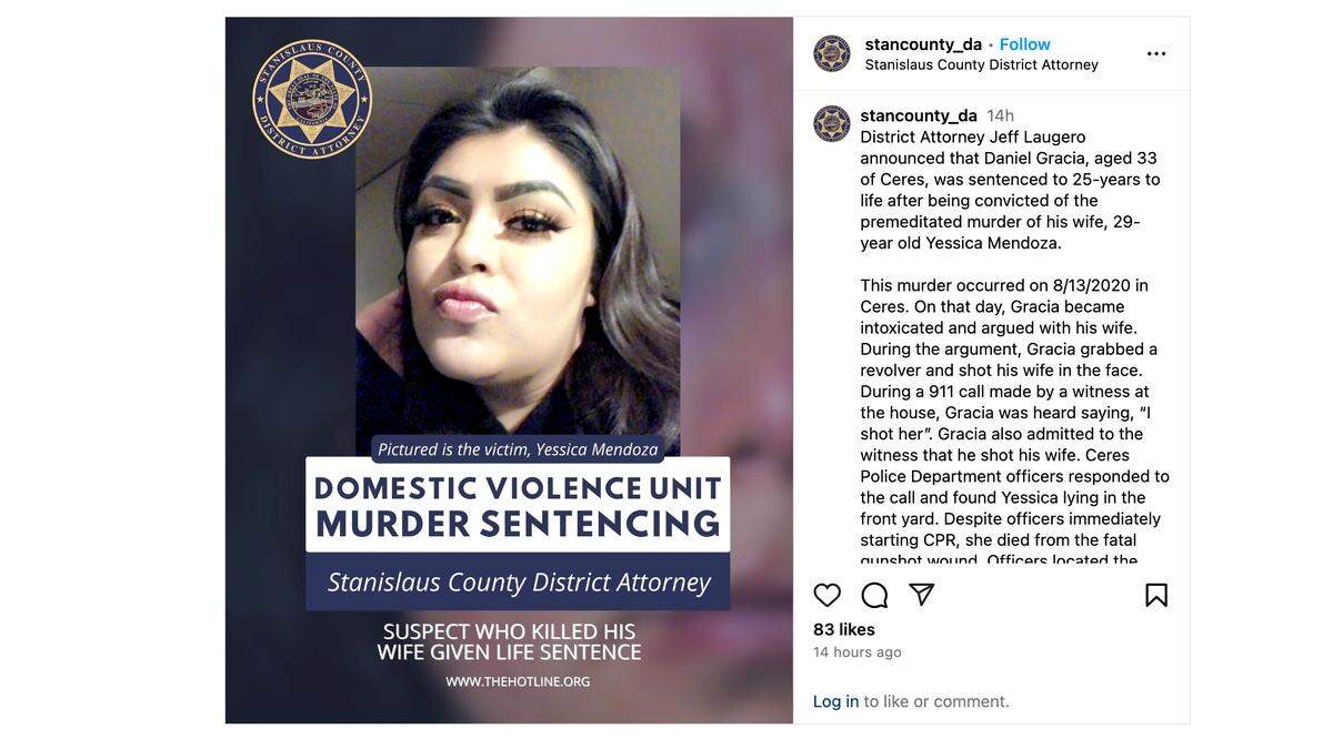 Yessica Mendoza, then 29, was shot to death at a Ceres home on Aug. 13, 2020. The father of her children, Daniel Gracia, now 33, was sentenced to 25 years to life in prison for her murder. It was announced May 15, 2025.