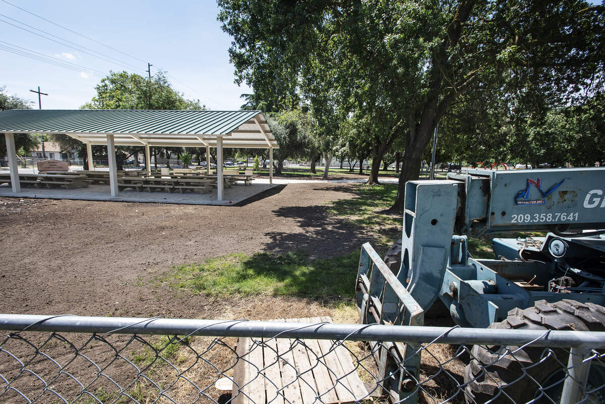 A new pavilion is being built at Mellis Park in Modesto, Calif., Thursday, May 23, 2019.