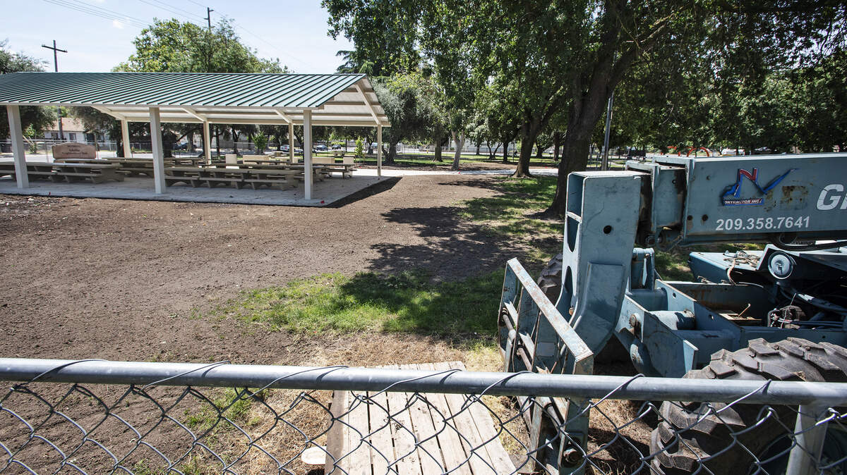 A new pavilion is being built at Mellis Park in Modesto, Calif., Thursday, May 23, 2019.