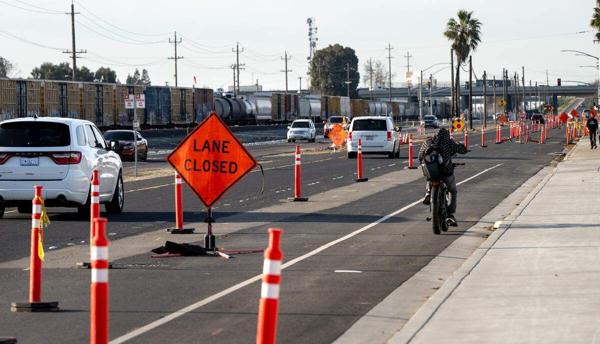 Road improvements continue on Ninth Street in Modesto, Friday, Feb. 13, 2026.