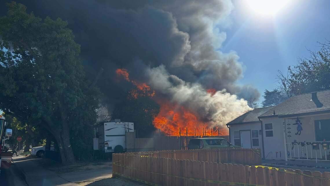 Four people and their four dogs displaced by house fire in Modesto