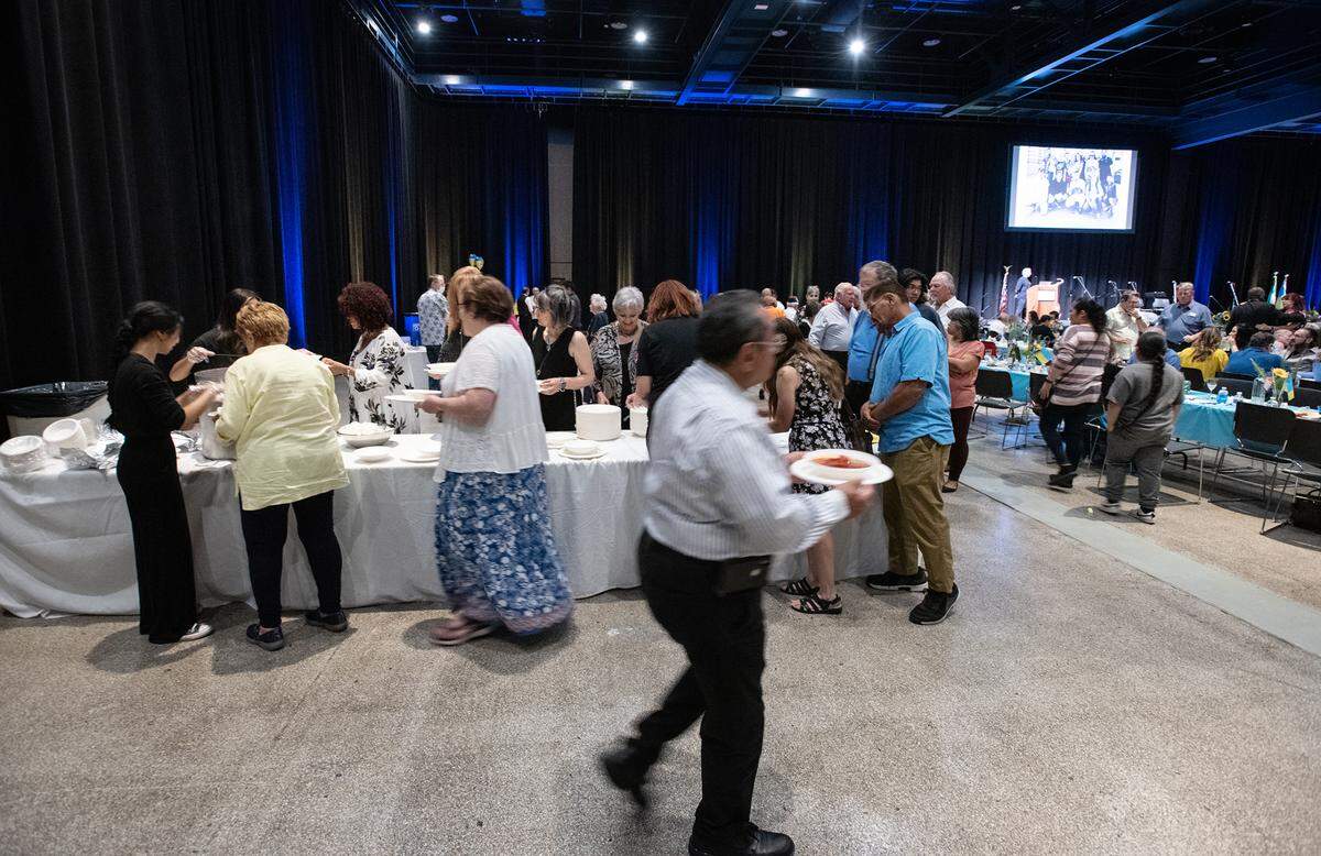 A dinner of traditional Ukrainian borscht raised money for war victims in Ukraine at Modesto Centre Plaza in Modesto, Calif., on Saturday, June 4, 2022.