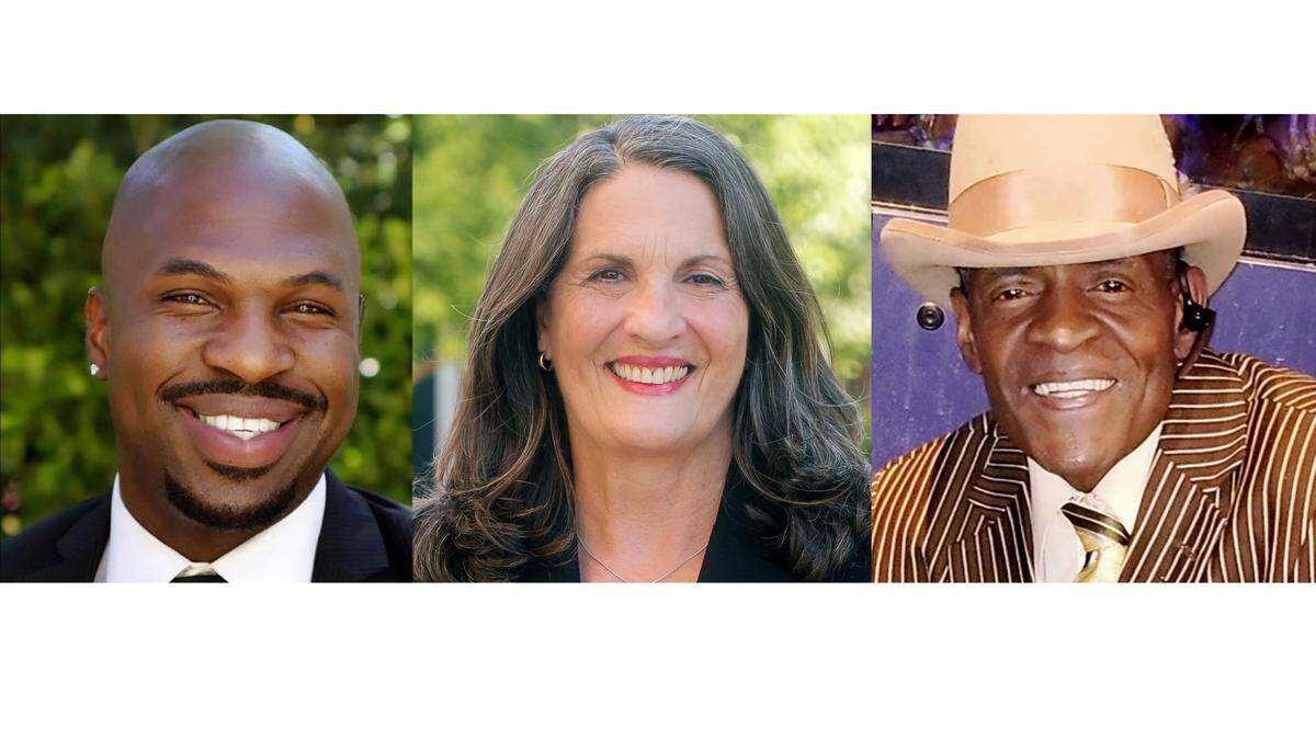 Modesto mayoral candidates Dewey L. Bedford Jr, Sue Zwahlen and Sebastian Jones.