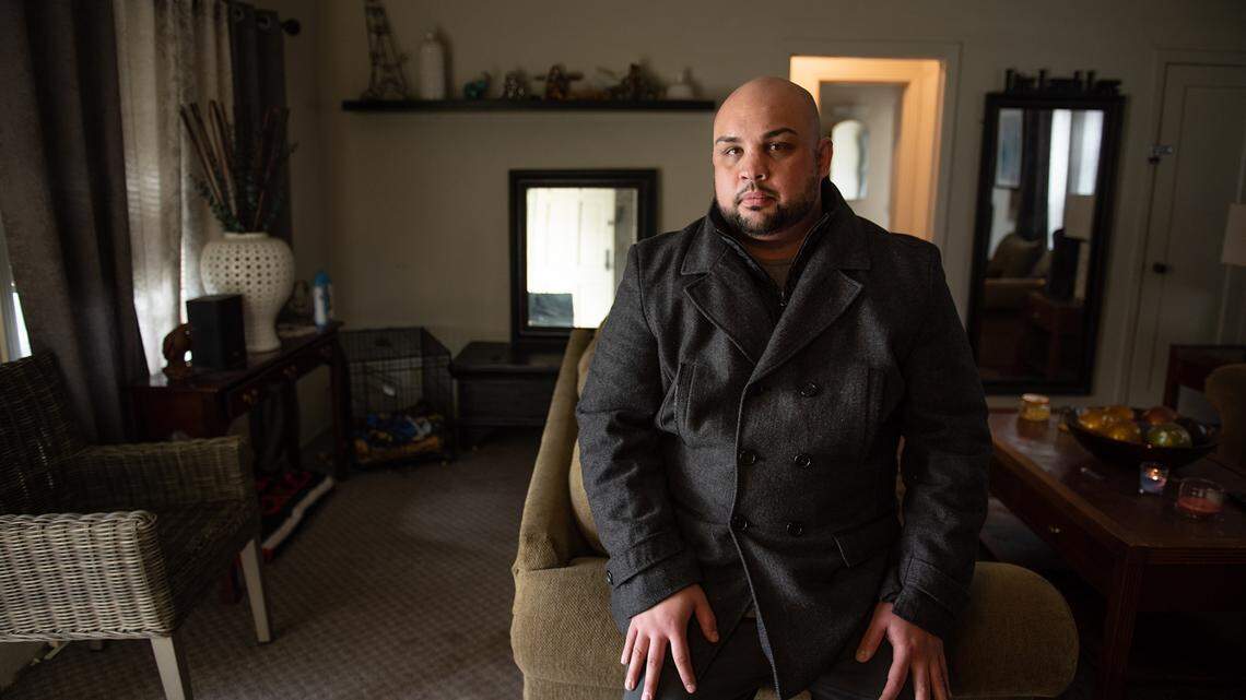 Reggie Refuerzo at his home in Escalon, Calif., on Wednesday, Feb. 3, 2021. Despite declaring his inability to pay rent after testing positive for COVID-19, Refuerzo is fighting an eviction he received from the property management company.