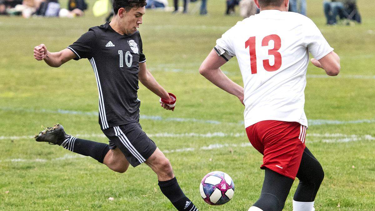 Pitman’s Filipe Lopez scores a goal during the first round Sac-Joaquin Section DI playoff game with Lincoln in Turlock, Calif., Tuesday, Feb. 12, 2019.