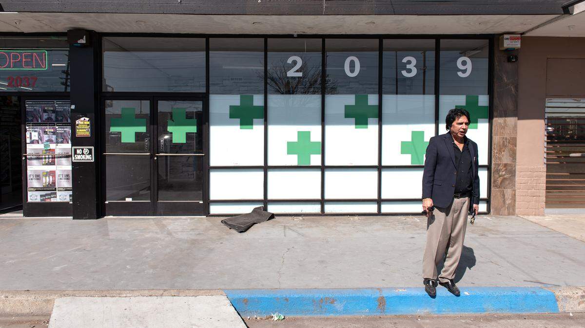 Property manager Raj Kumar outside the space formally occupied by Doctor’s Choice cannabis dispensary on Yosemite Boulevard in Modesto, Calif., on Monday, March 14, 2022. Kumar alleges the tenants did thousands of dollars of damage to the space before vacating.
