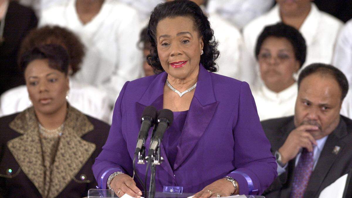 Coretta Scott King speaks during the 2004 Martin Luther King Jr. Commemorative Service in Atlanta..