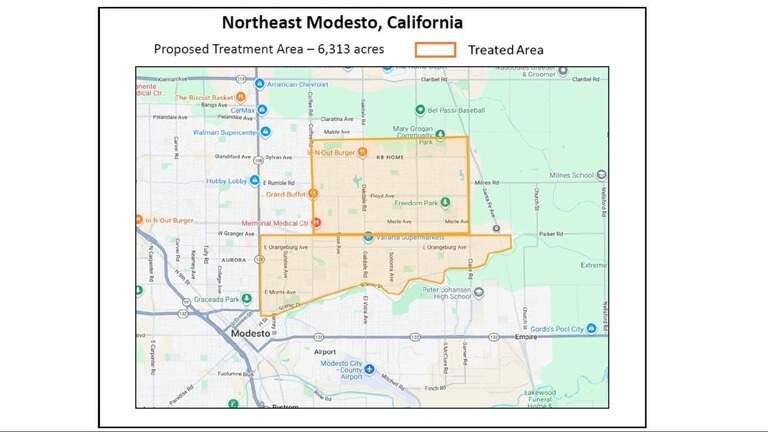 Northeast Modesto residents can expect aerial spraying for mosquitoes Monday night