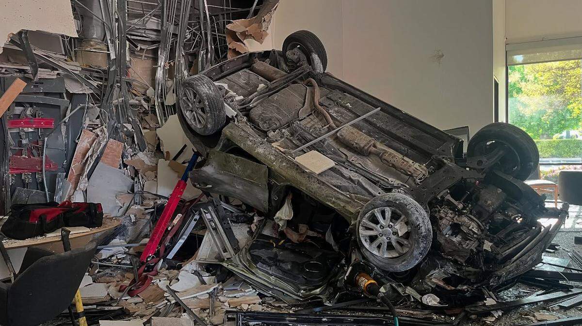 A car crashed into and damaged a Chase Bank building in northwest Modesto on April 9, 2025.
