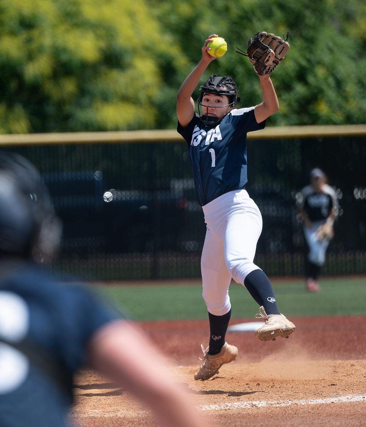 Vista del Lago pitcher Charlize Cai delivers a pitch during the CIF Sac-Joaquin Section Division III softball championship game with Central Catholic at Delta College in Stockton, Calif., on Saturday, May 28, 2022.