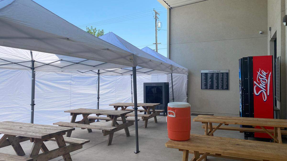 The Turlock Gospel Mission opened a cooling center on its patio in Turloc, Calif. in mid-June 2021 and plans to run it daily until the end of the summer.