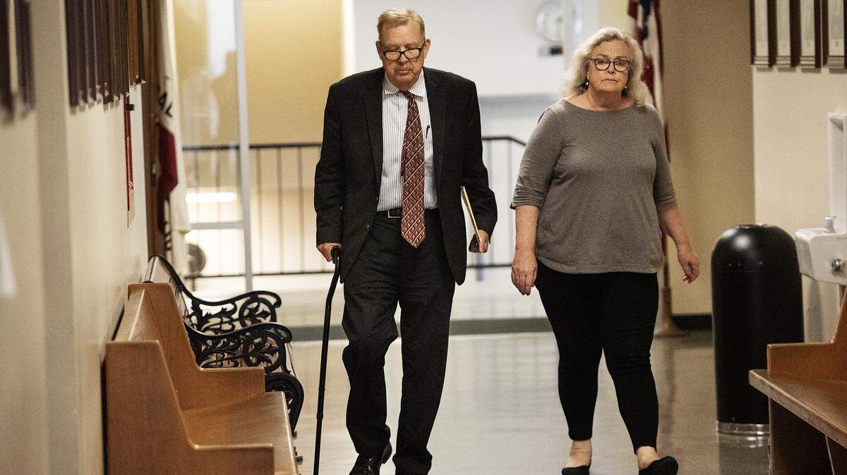 Frank Carson and his wife Georgia DeFilippo arrive at the Stanislaus County Superior Courthouse in Modesto, Calif., Friday, June 14, 2019.