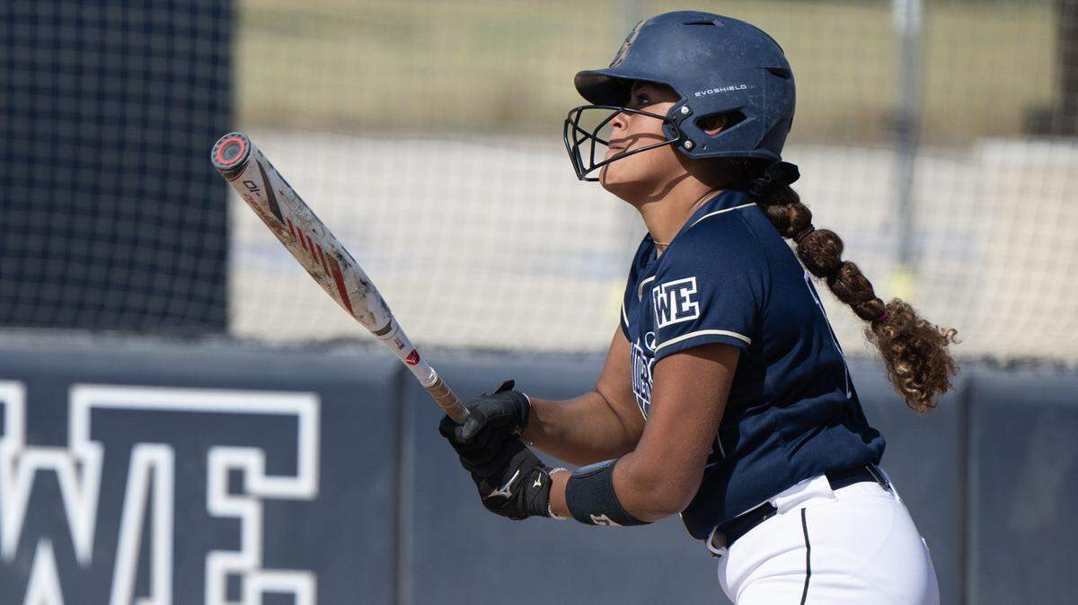 Central Catholic’s Madison Harrison connects on a three-run homer during the Northern California Regional Division III semifinal playoff game with Pleasant Valley at Central Catholic High School in Modesto, Calif., Thursday, June 1, 2023. Central won the game 8-1.