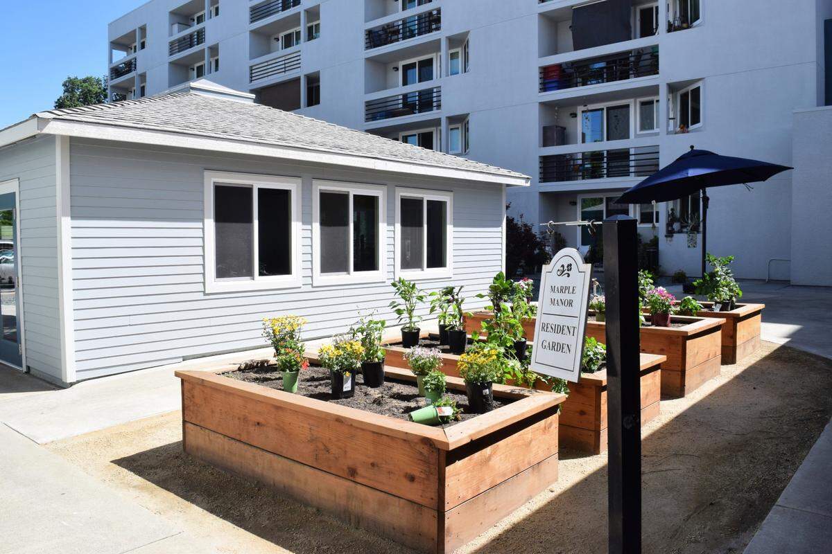 New planting boxes at Marple Manor provide residents with a space to garden. Photographed April 23, 2025.