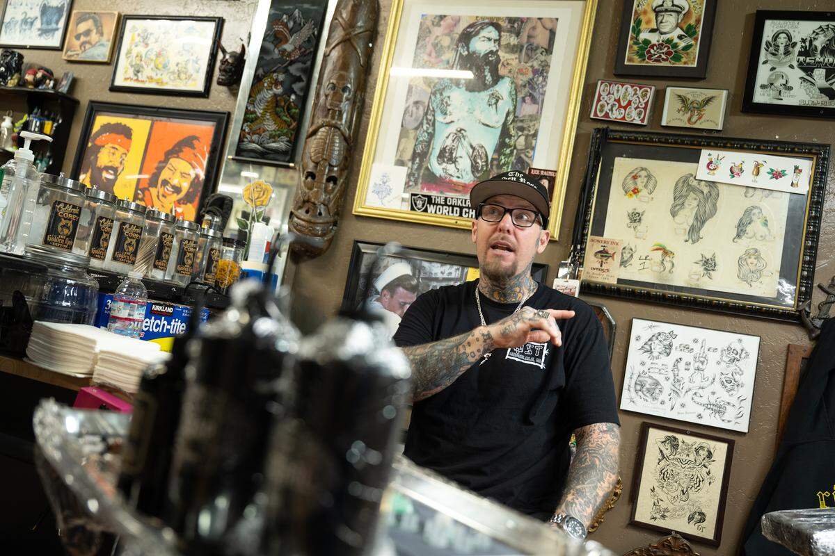 Artist Corey Young owner of The Golden Rose Tattoo in Modesto, Friday, Jan. 23, 2026. 