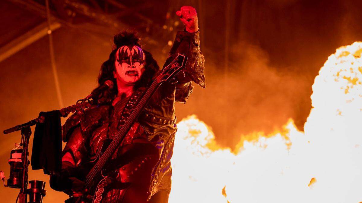 Gene Simmons performs in 2002 with Kiss in Sacramento.