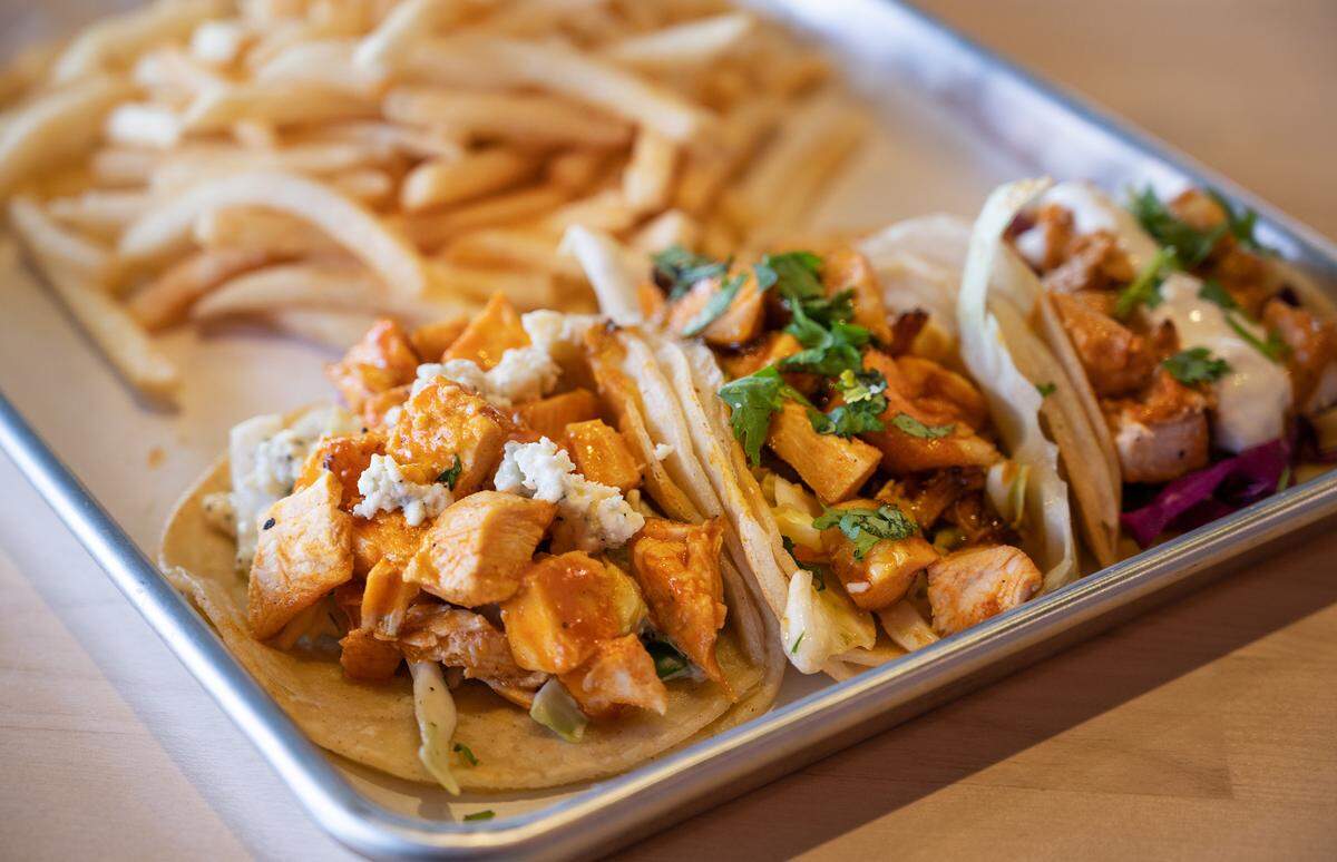 Craft taco plate at Commonwealth restaurant in Turlock, Calif., on Wednesday, Oct. 20, 2021.