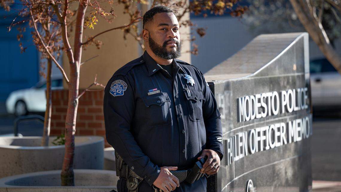 Modesto Police Lieutenant Felton Payne outside the Modesto Police Department in Modesto, Calif., on Friday, Feb. 25, 2022.