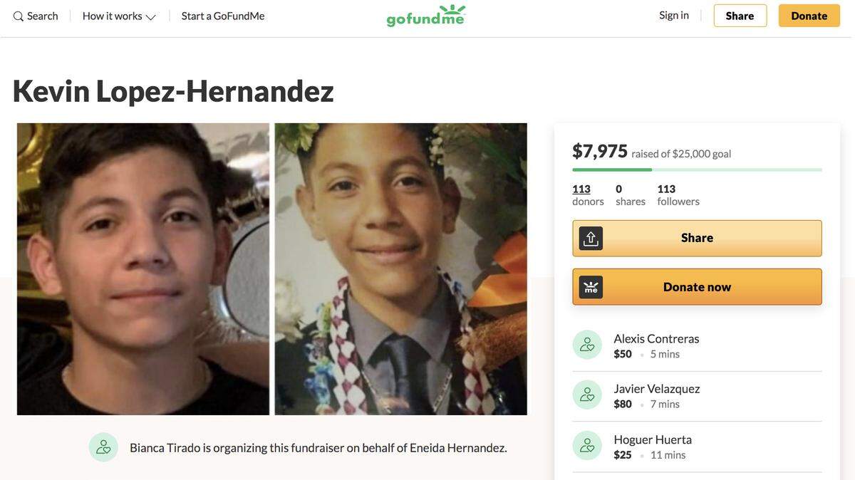 A gofundme page has been established for Hayward 13-year-old Kevin Lopez-Hernandez, who drowned while swimming with family in the Tuolumne River in Waterford.