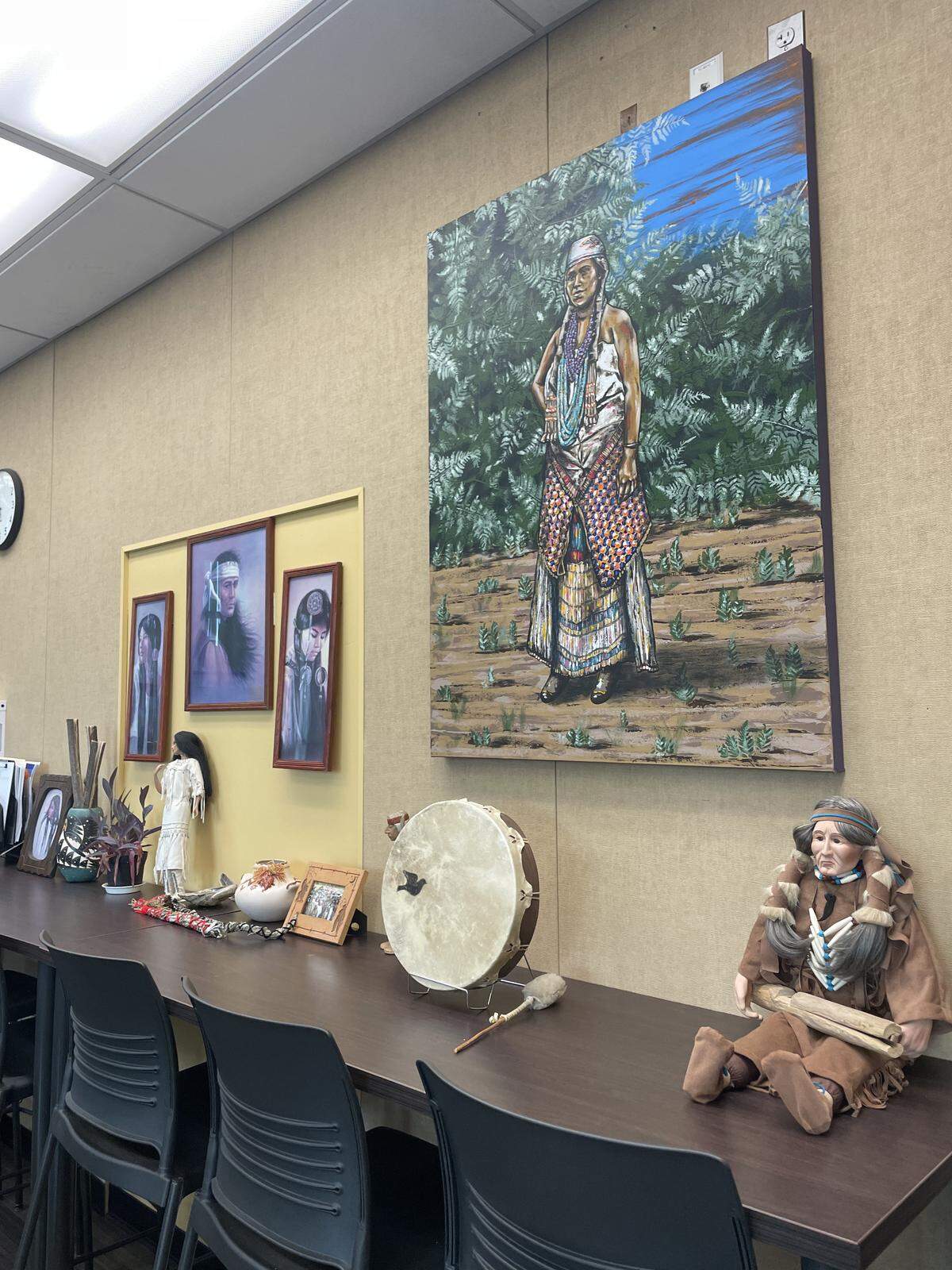 Native art is displayed inside Jacob De La Rosa’s office, where Modesto Junior College’s SIERRA Program is held, shown on Jan. 22, 2026.