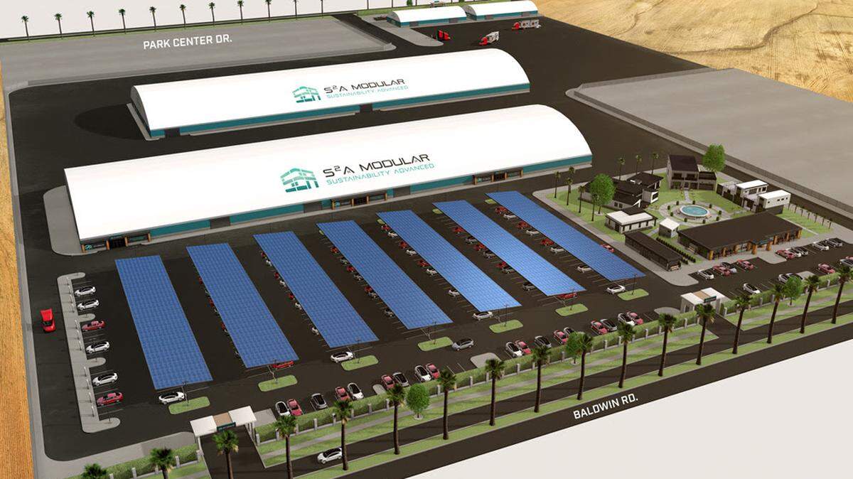 A design rendering of the new S²A Modular plant being built in Patterson, Calif.