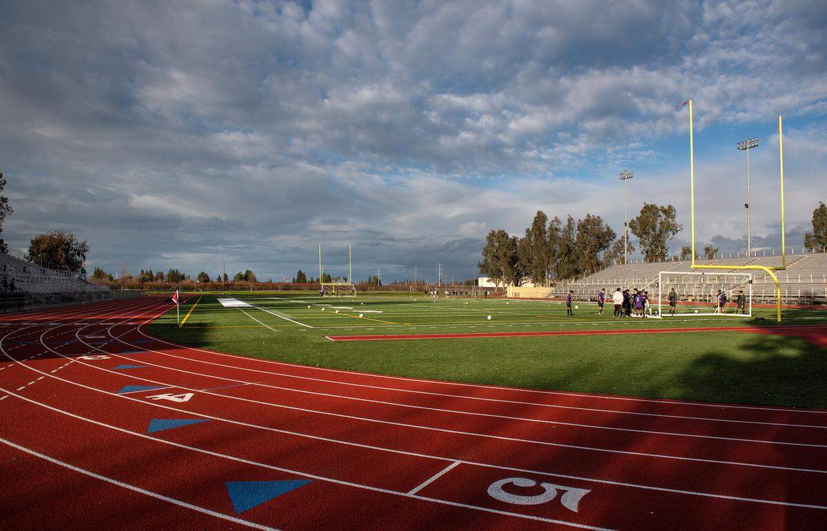 Modesto City Schools has just completed installing an all-weather track at Johansen High School in Modesto, Calif., Friday, Jan. 13, 2023.