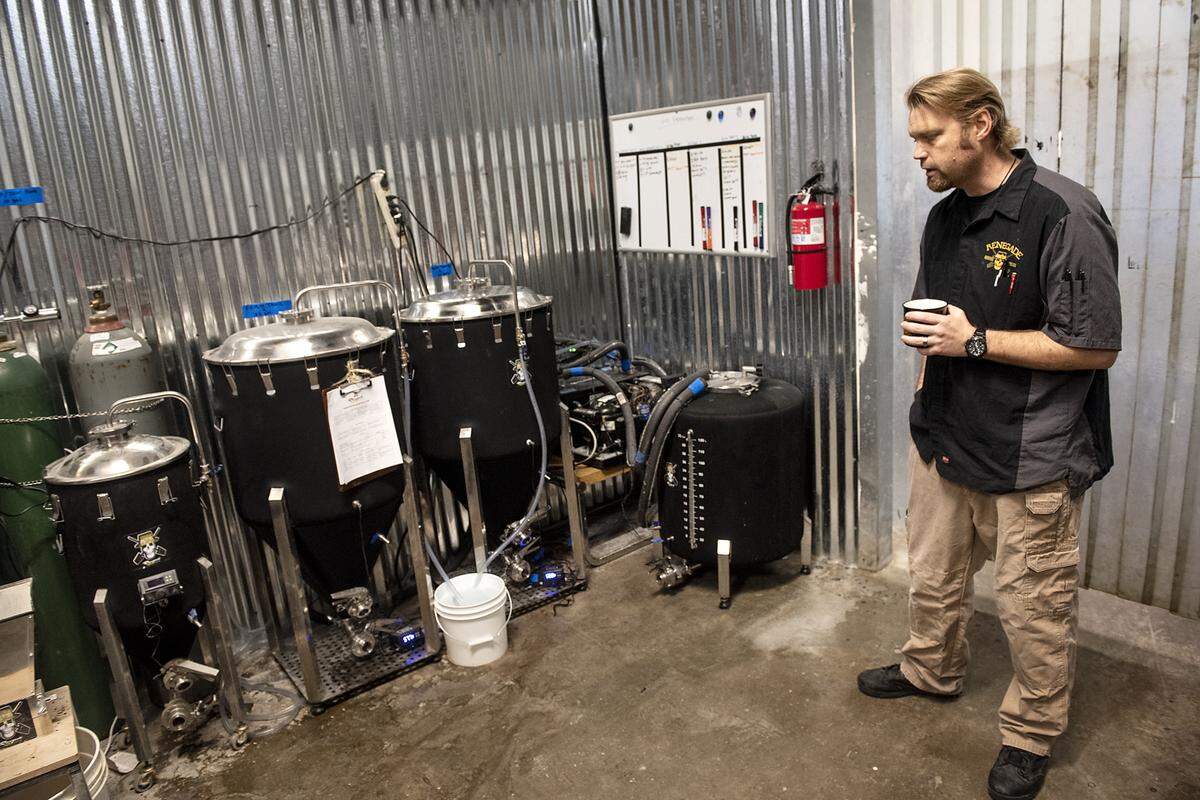 Luke Henslick owner of Renegade Brewing Supplies teaches people how to brew beet at home. Photographed in Modesto, Calif., on Wednesday, Feb. 26, 2020.