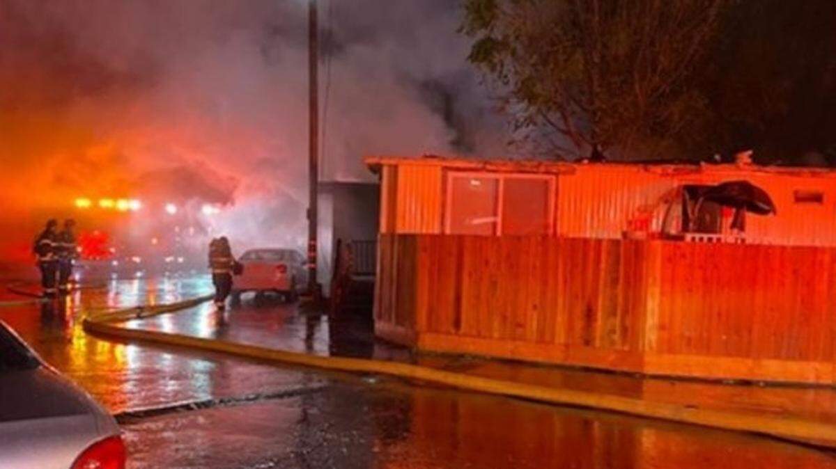 Fire destroyed a residence in the Sunrise Village mobile home park in Modesto early Monday, Oct. 25, 2021.