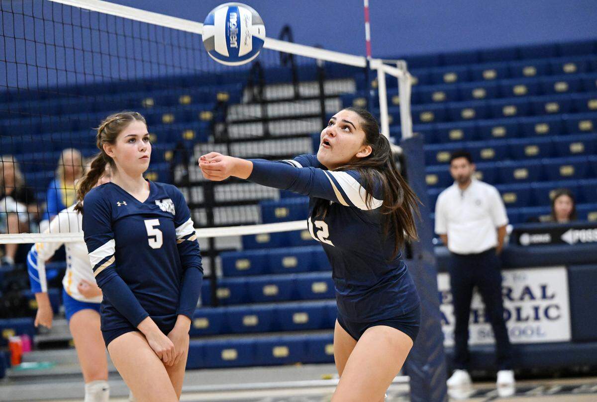 Central Catholic’s Hannah Tillery makes a save during the first round D3 playoff game with Linden at Central Catholic High School in Modesto, Calif., Tuesday, Oct. 24, 2023.
