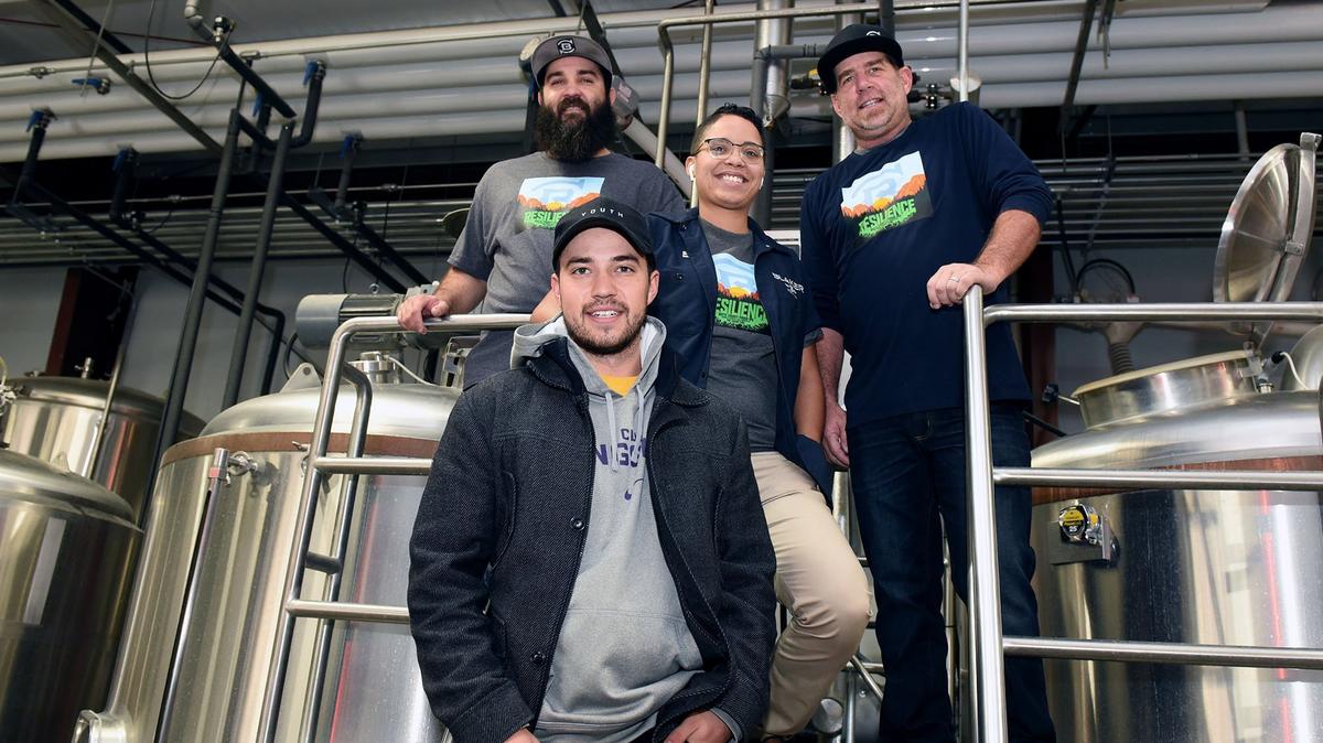 From left, Tyler Klaproth, Tyler Lucas (front), Bia Hoskins and Tom Lucas are pictured Nov. 27, 2018, at Blaker Brewing in Ceres, Calif.