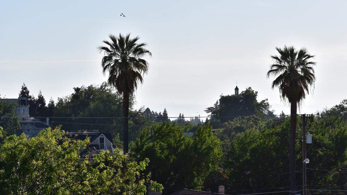 The mostly sunny sky over downtown Modesto on Monday morning, May 11, 2020, will grow increasingly cloudy later in the day, the National Weather Service says.