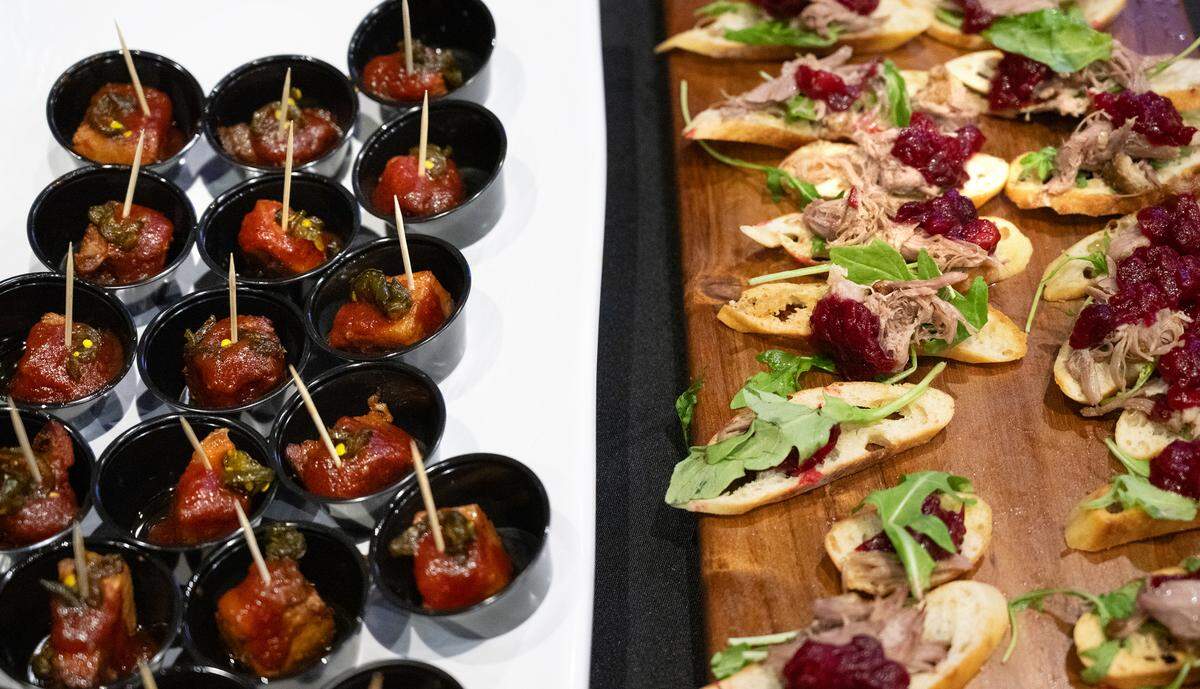 Protein food samples from The Village Butcher during Edible Extravaganza fundraising event for the Center for Human Services in Modesto, Calif., Thursday, Oct. 5, 2023.