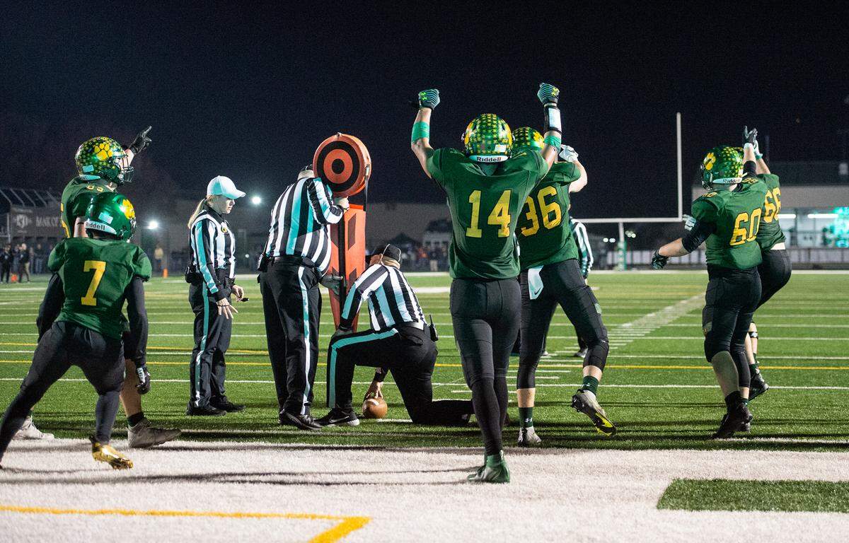 Sonora stopped an Escalon drive on the one-yard-line during the Sac-Joaquin Section Division V championship game at St. Mary’s High School in Stockton, Calif., Saturday, Nov. 26, 2022.