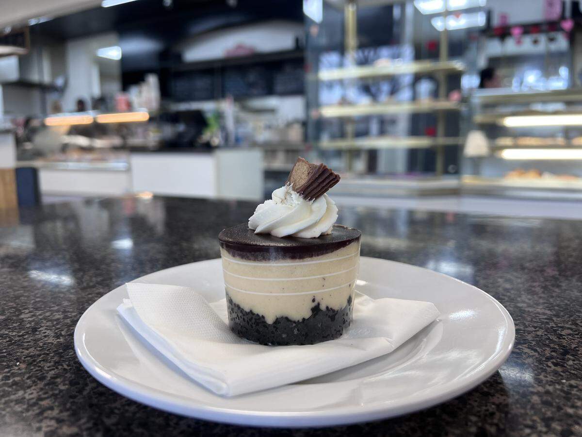 A peanut butter chocolate mini cheesecake for $5.95.