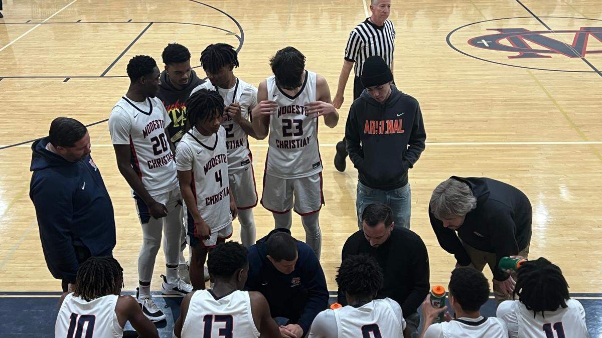 The Modesto Christian boys basketball team beat St. Mary’s 65-47 in a Tri-City Athletic League contest Monday, Jan. 30, 2023. The Crusaders moved to 9-0 in league play.