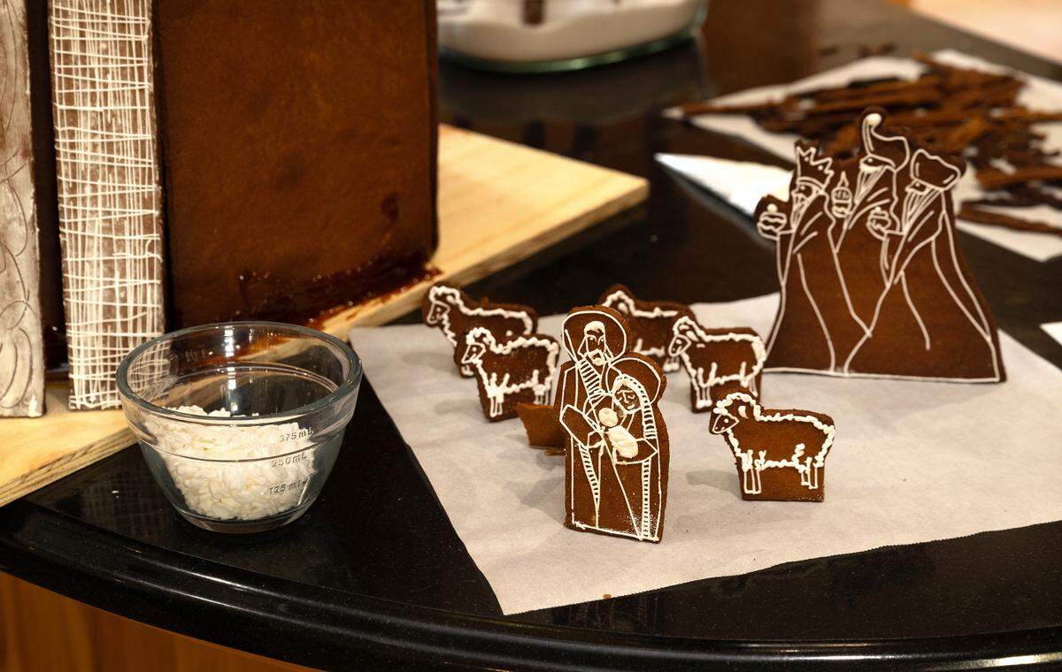 Toni Conway’s granddaughter Jordan Stime is a pastry chef who has baked and built a gingerbread house for the Nativity Open House hosted by Conway.