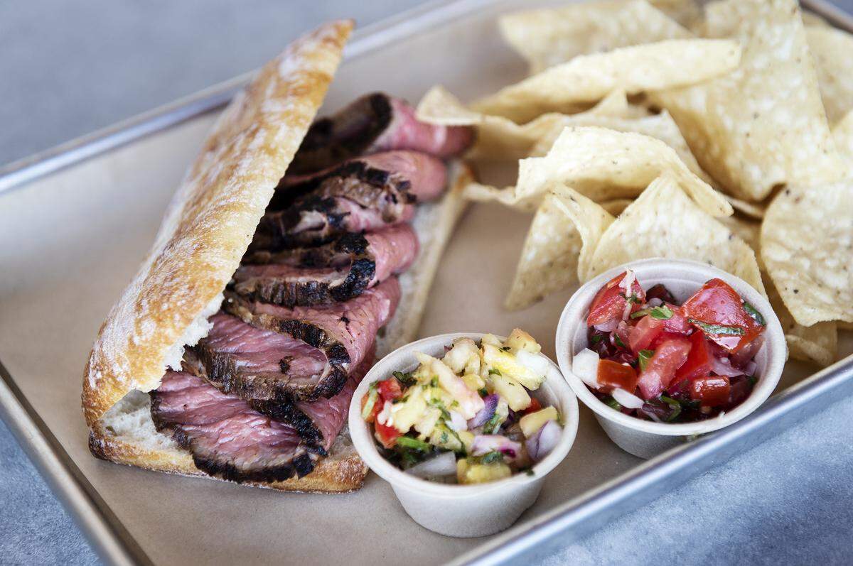 Tri-tip sandwich on ciabatta roll at the new Tipping Point eatery at Save Mart in Modesto, Calif., Tuesday, Oct. 1, 2019.