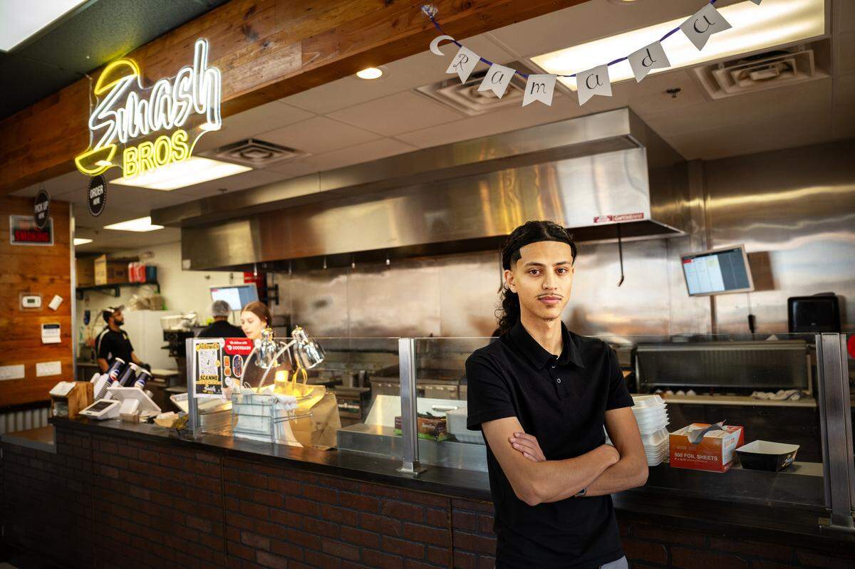 Co-owner Wahab Muheyaddin oversees the business management for Smash Bros Burgers in Merced, Calif., Tuesday, March 25, 2025.