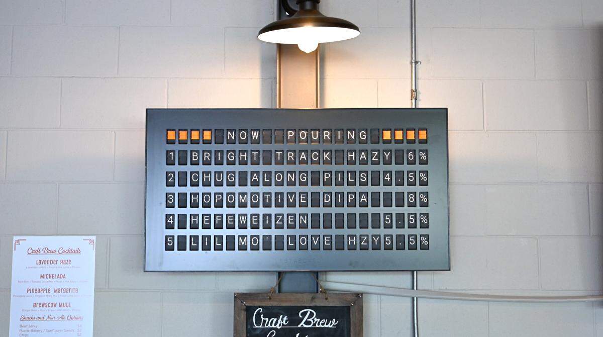 Tap listing at Track 424 Brewery’s taproom in Modesto, Calif., Friday, June 28, 2024.