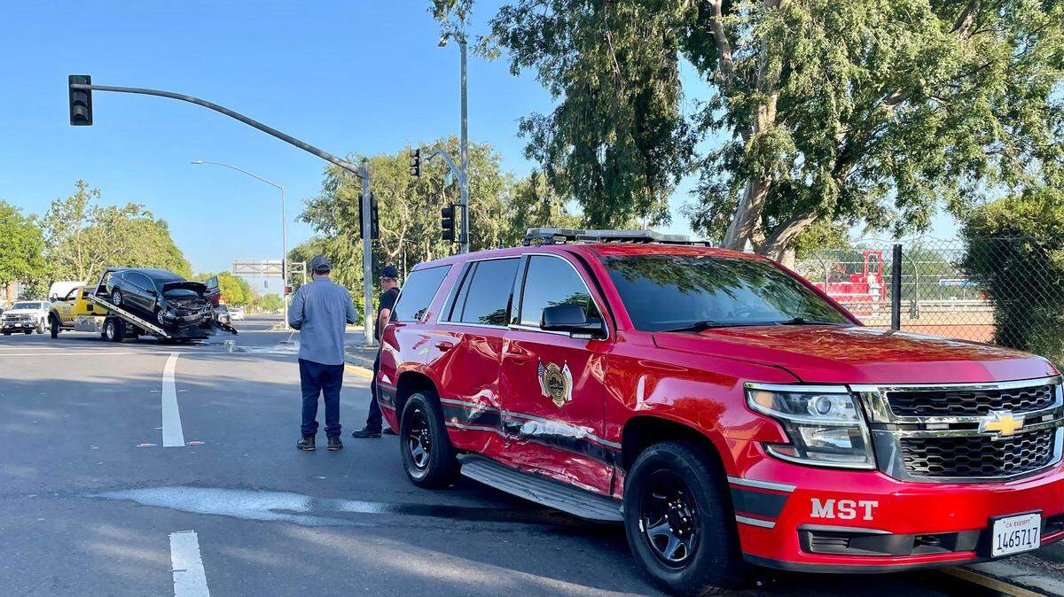 While driving a department SUV on Wednesday, a Modesto fire battalion chief was involved in a collision at Sixth and I streets. The battalion chief and one other person were taken to the hospital.