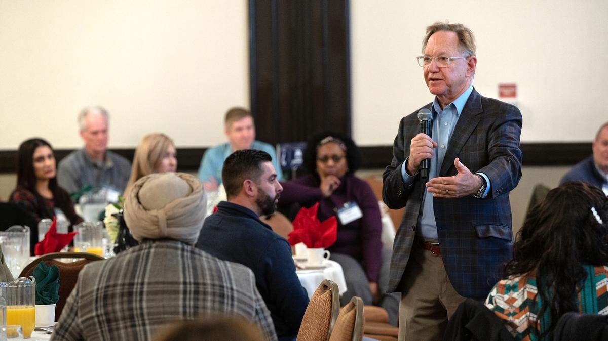 Quint Studer, author of “Building a Vibrant Community,” spoke at Opportunity Stanislaus’ annual meeting at the Doubletree Hotel in Modesto, Calif., Thursday, Dec. 15, 2022.